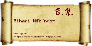 Bihari Nándor névjegykártya